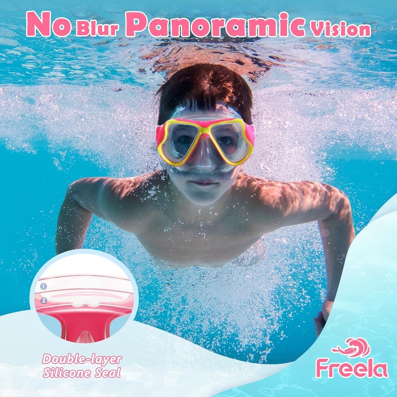 Freela 2 Pack Kids Swim Goggles Mask for Boys Girls 3-14, Tempered Glass Lens 180° HD View with Nose Cover for Pool Beach - Image 3